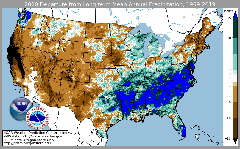 The wettest and driest locations of 2020