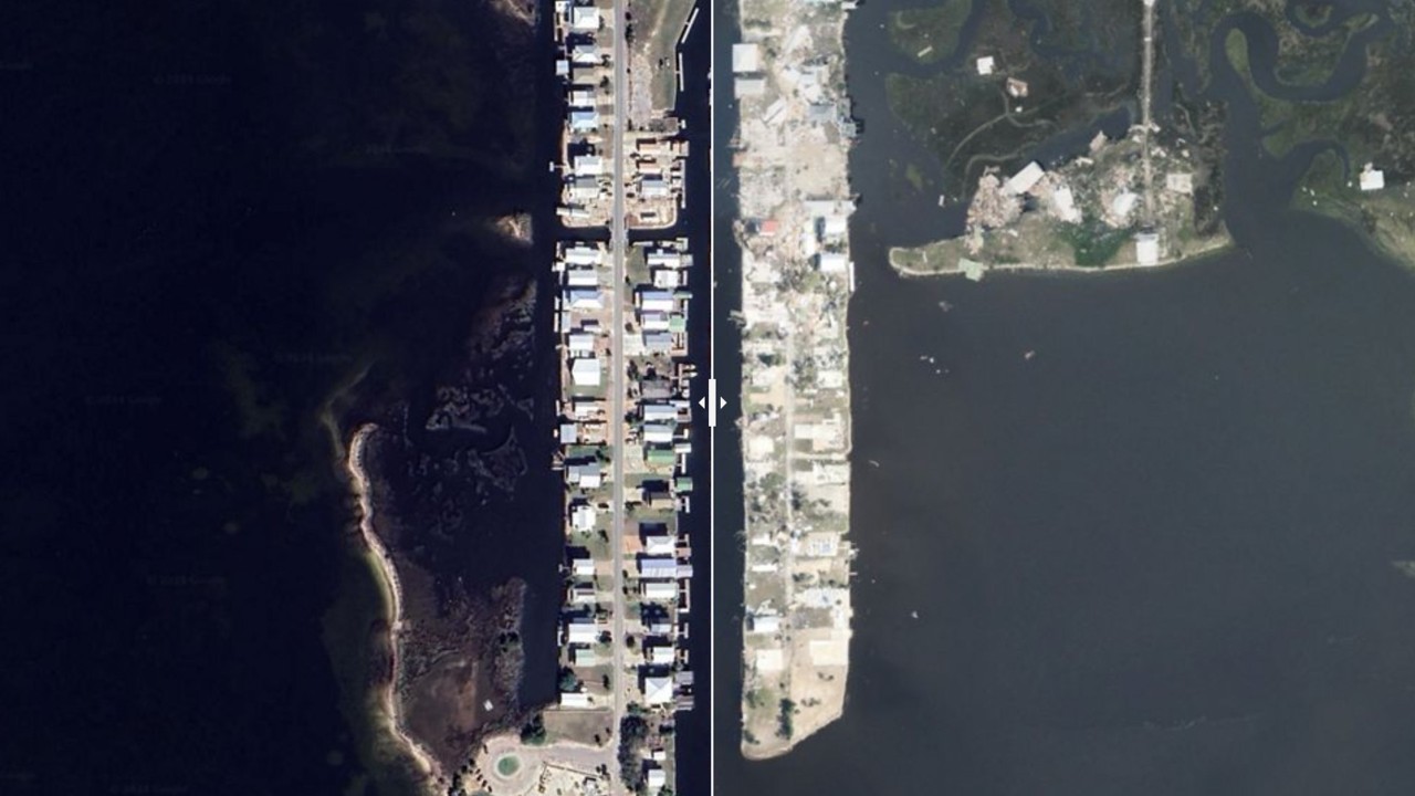 Keaton Beach before & after Hurricane Helene (Courtesy: Google Earth/NOAA)